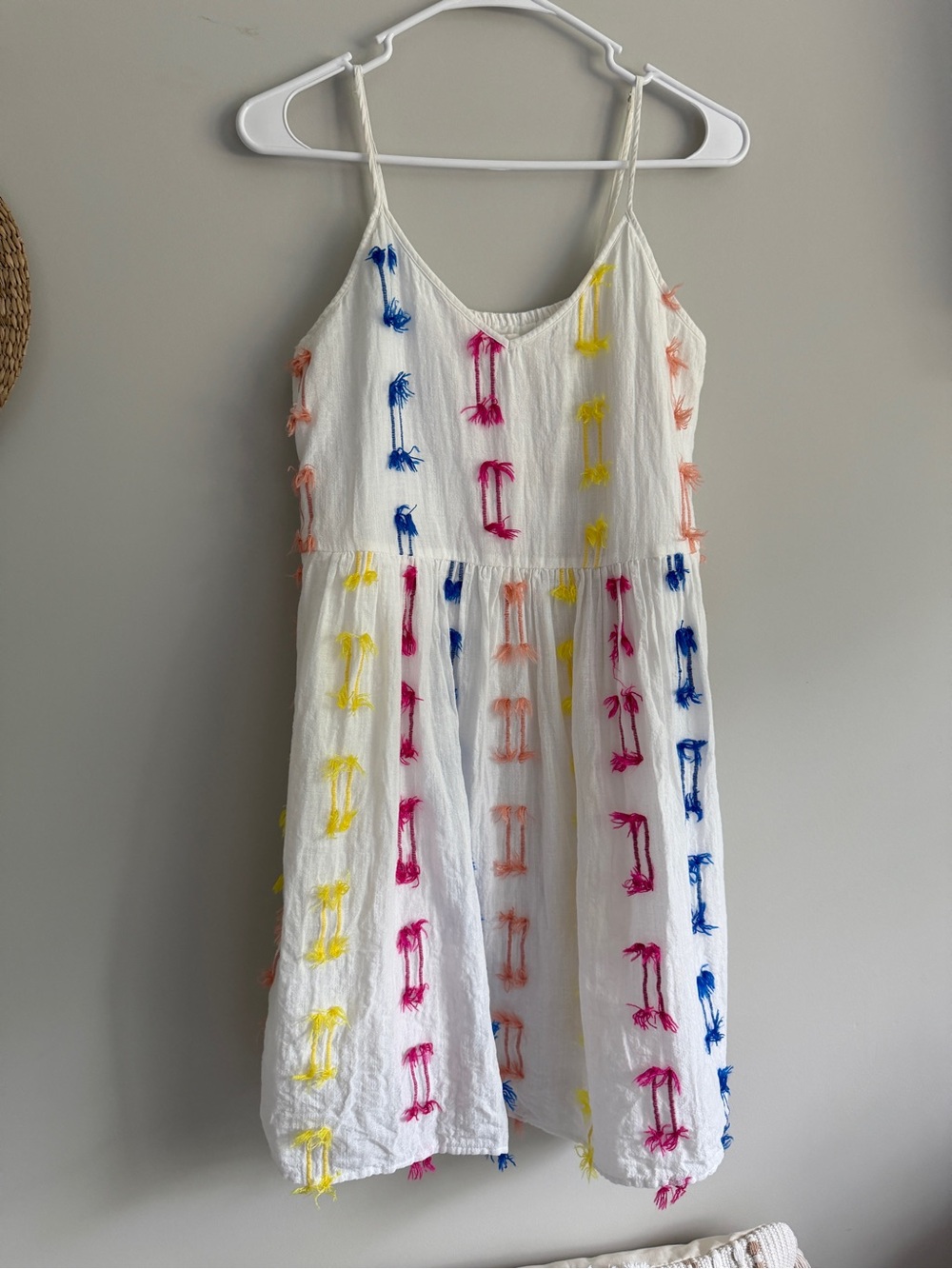 Lou & Grey by Loft Fiesta White Sundress with Blue, Pink, Yellow & Coral Detail